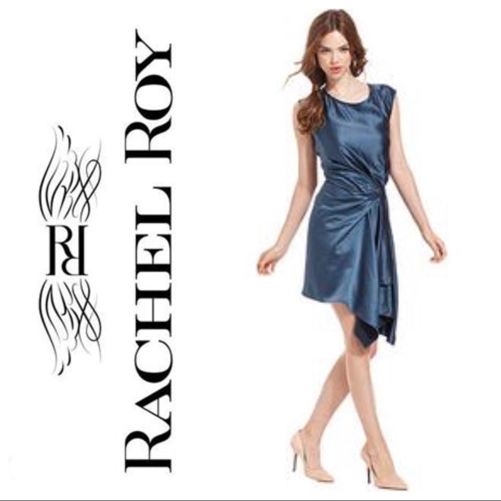 👗-Rachel Roy Jade Stretch Satin Teal Dress - Picture 1 of 8